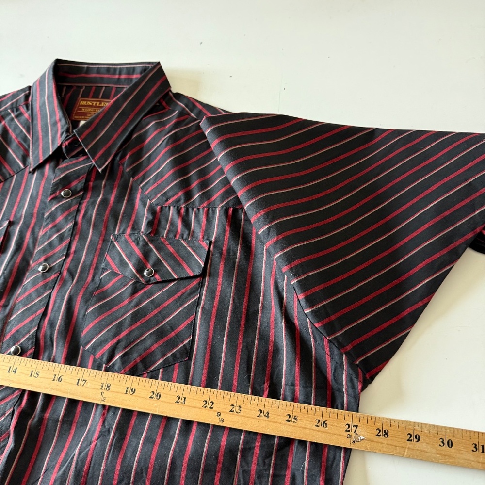 Wrangle Rustler Black & Red Striped Pearl Snap Western Shirt Mens 18 X-Long Tail - Picture 6 of 8